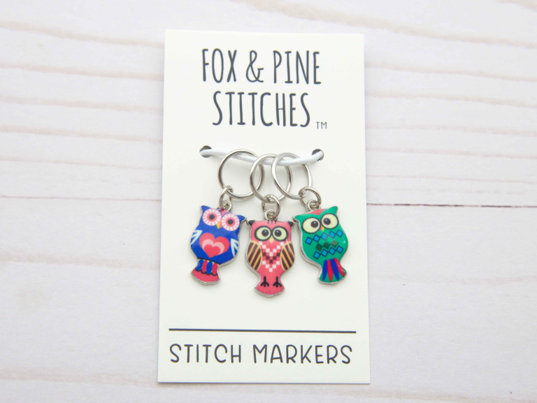Stitch Markers Colorful Owls from Fox & Pine Stitches